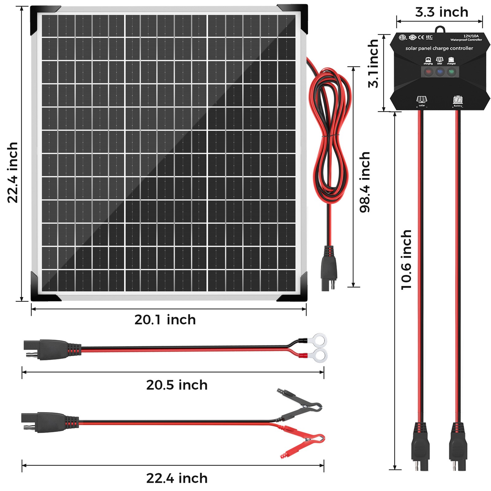 Solar Battery Trickle Charger 50W 12V Solar Panel Maintainer for Car Boat RV