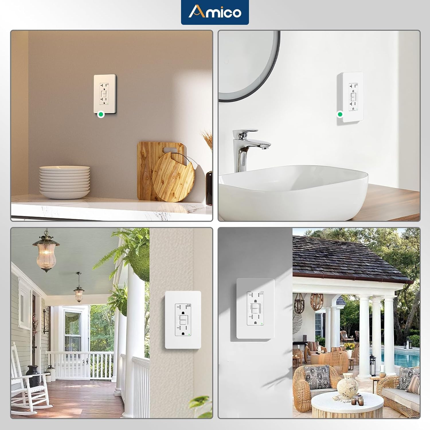 12 Pack GFCI Outlet 20 Amp, with Wall Plate and Thinner Construction, LED Power