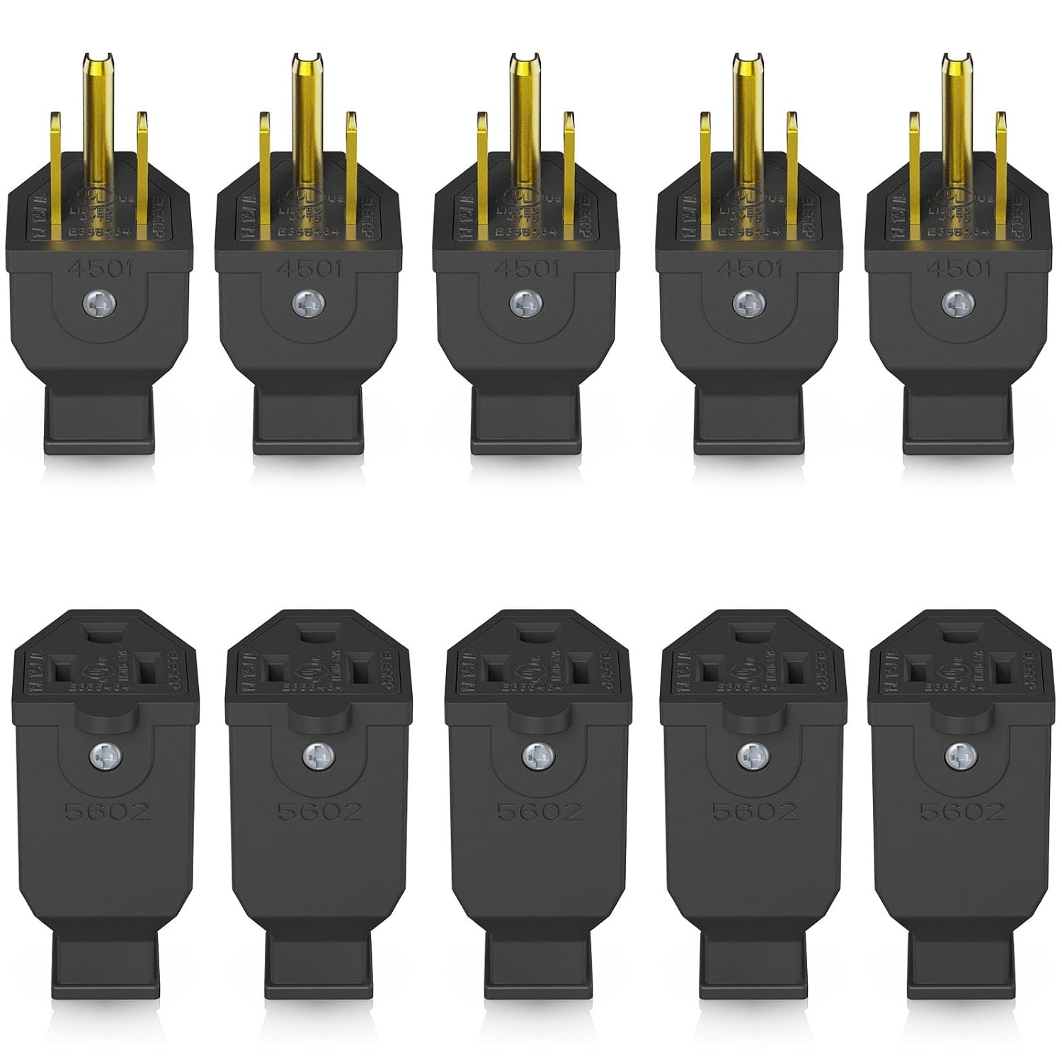 ELEGRP Extension Cord Ends Male/Female Set, Black, 15A 125V, 5 Sets
