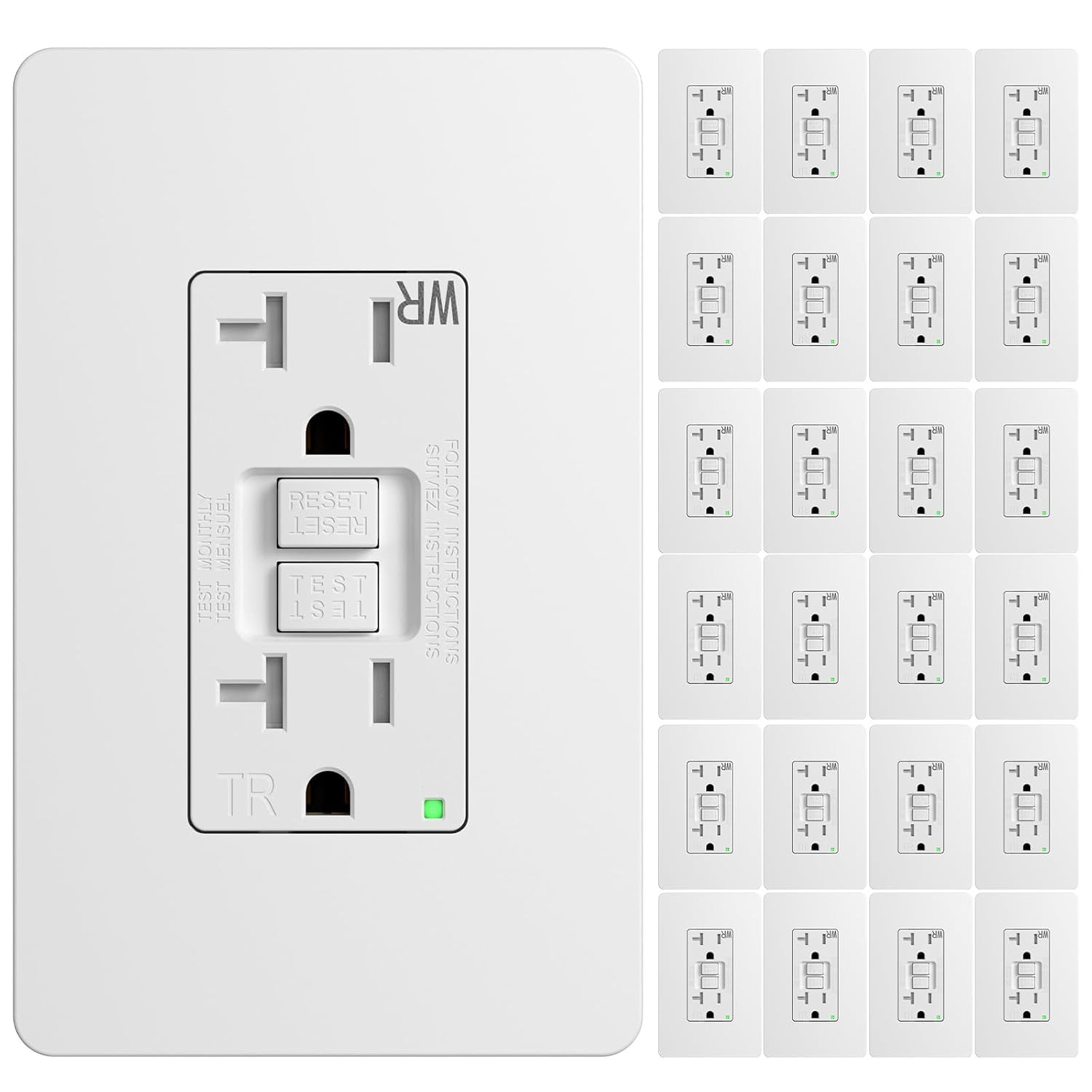 12 Pack GFCI Outlet 20 Amp, with Wall Plate and Thinner Construction, LED Power