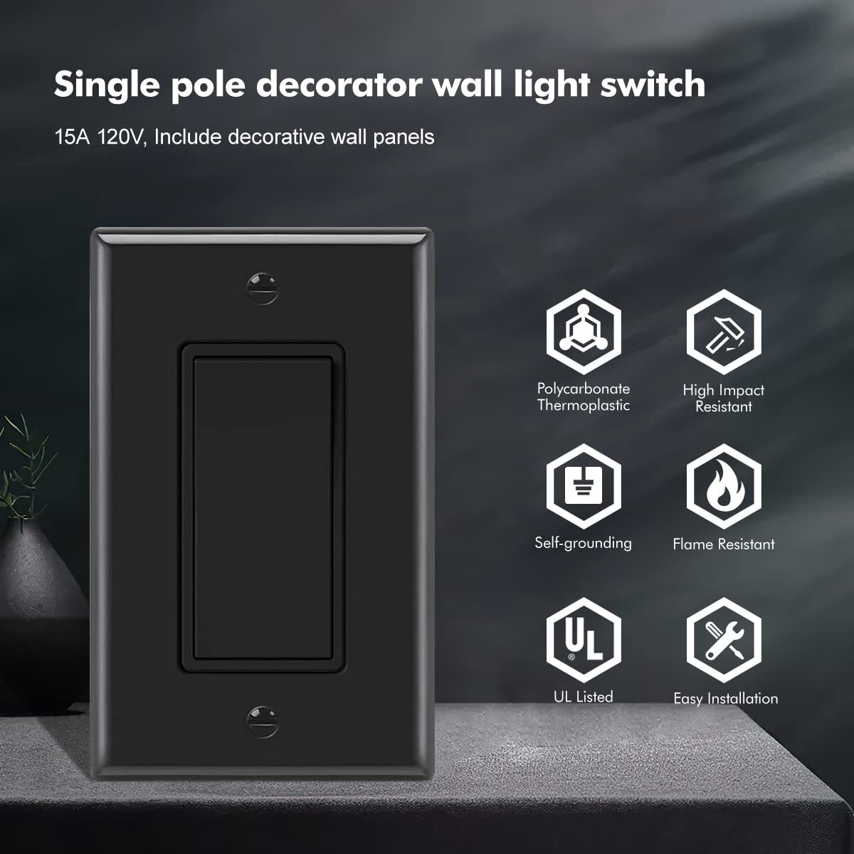 Decorator Paddle Rocker Light Switch ,15A,3 way/Single Pole ,10 Pack,UL Listed
