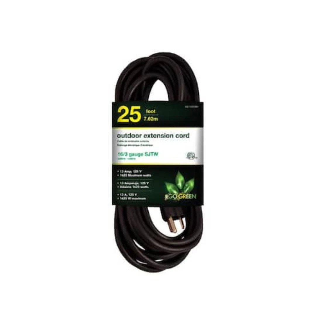 GoGreen Power 25 ft. 16/3 Heavy Duty Outdoor Extension Cord – Black