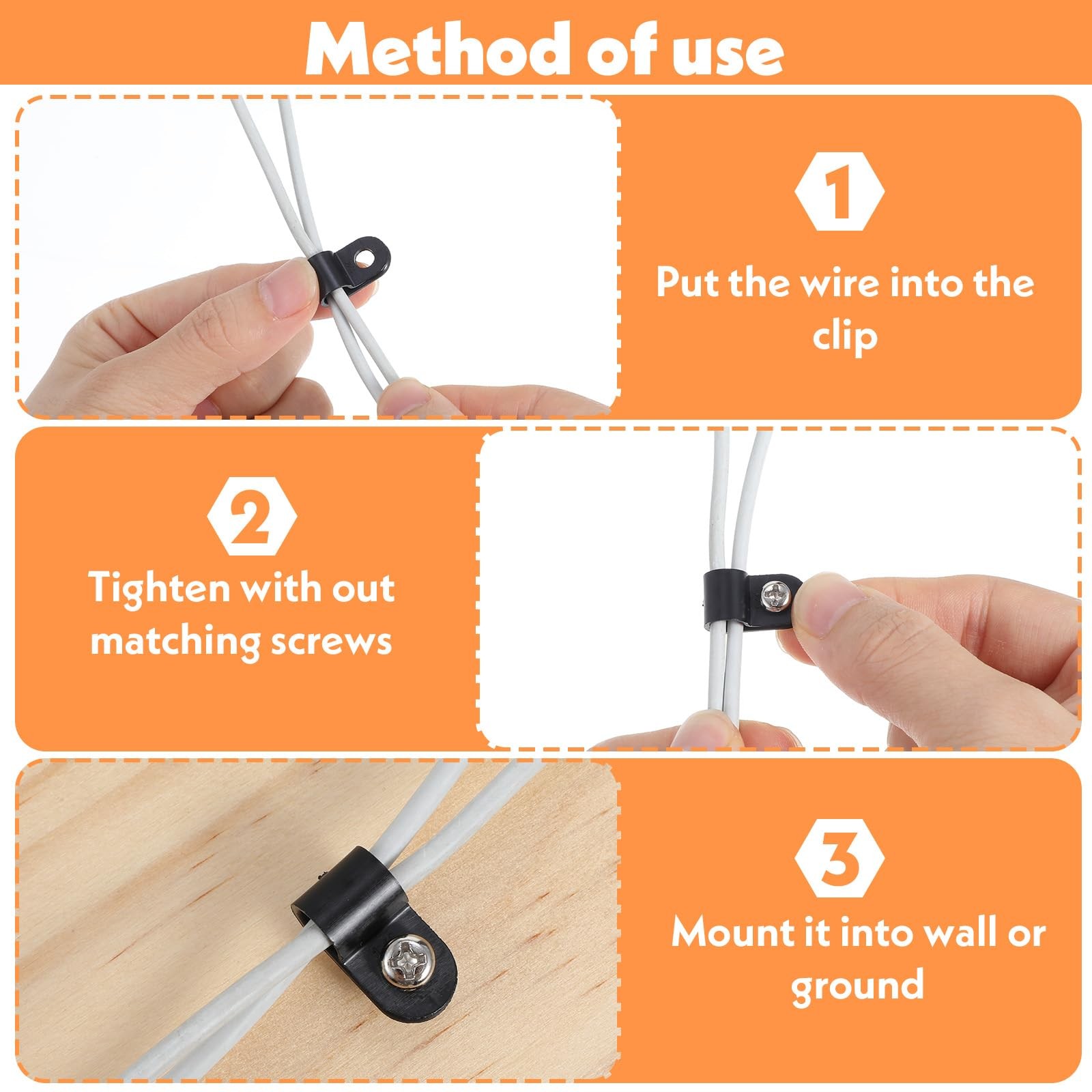 Mabor 50Pcs 1/4 Inch R-Type Outdoor Cable Clips, Screw Inch, Black