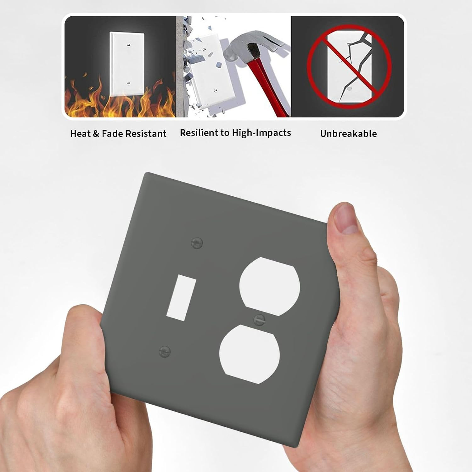 Light Switch Cover Plate Dark Gray 2 Gang Outlet Covers 1 Toggle 1 Duplex Socket