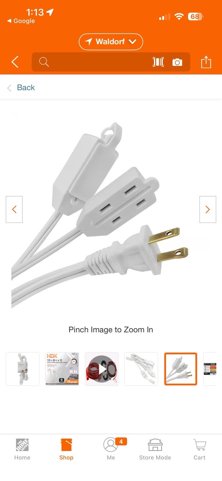 HDX 12ft (6ft x 2) Indoor Sofa Extension Cord White Polarized 13 Amp 16 Gauge