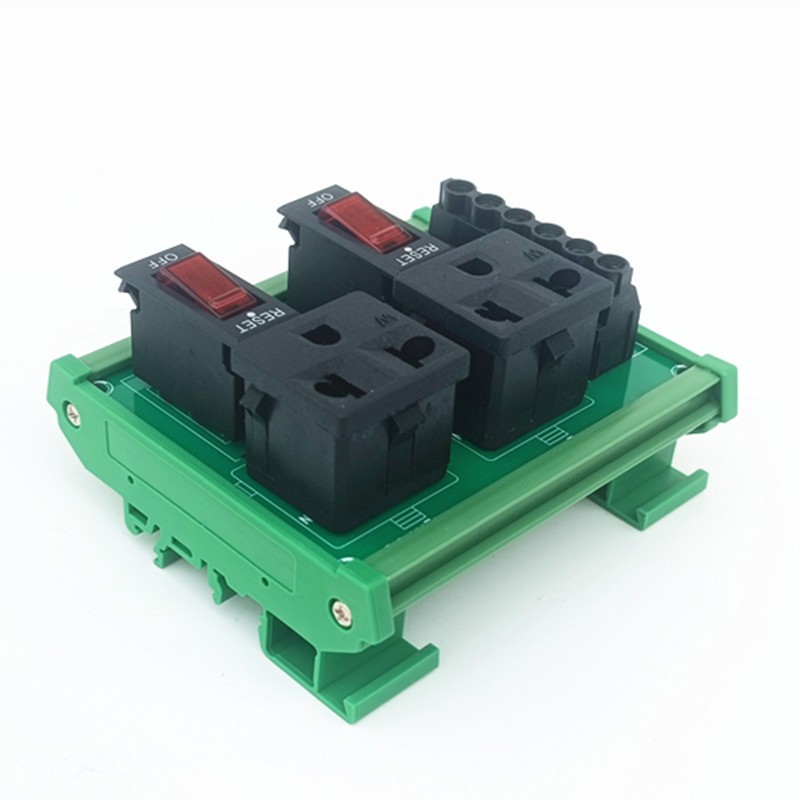 DIN Rail Mount AC 125V TWO Receptacle Outlet Power Module With Circuit Breaker.