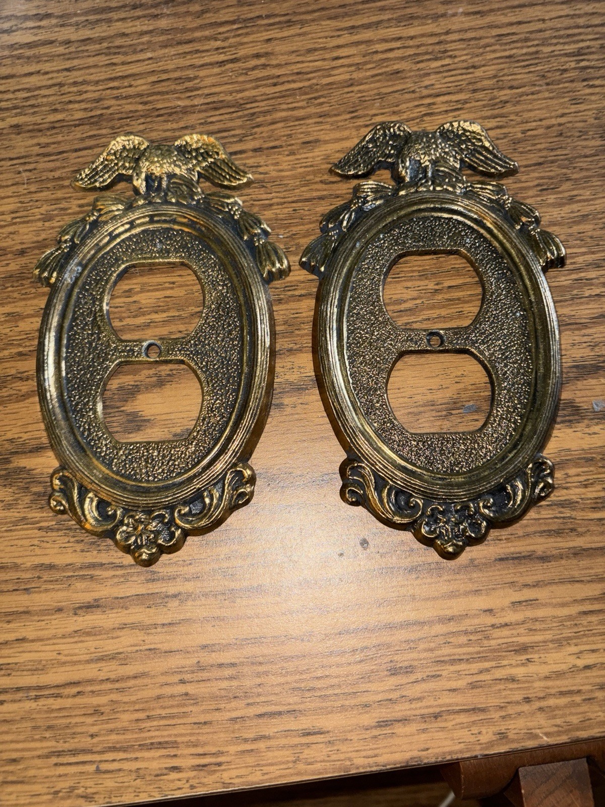 Vintage Gold Tone Federal Eagle Match Pair Wall Plug Covers PN – 7258