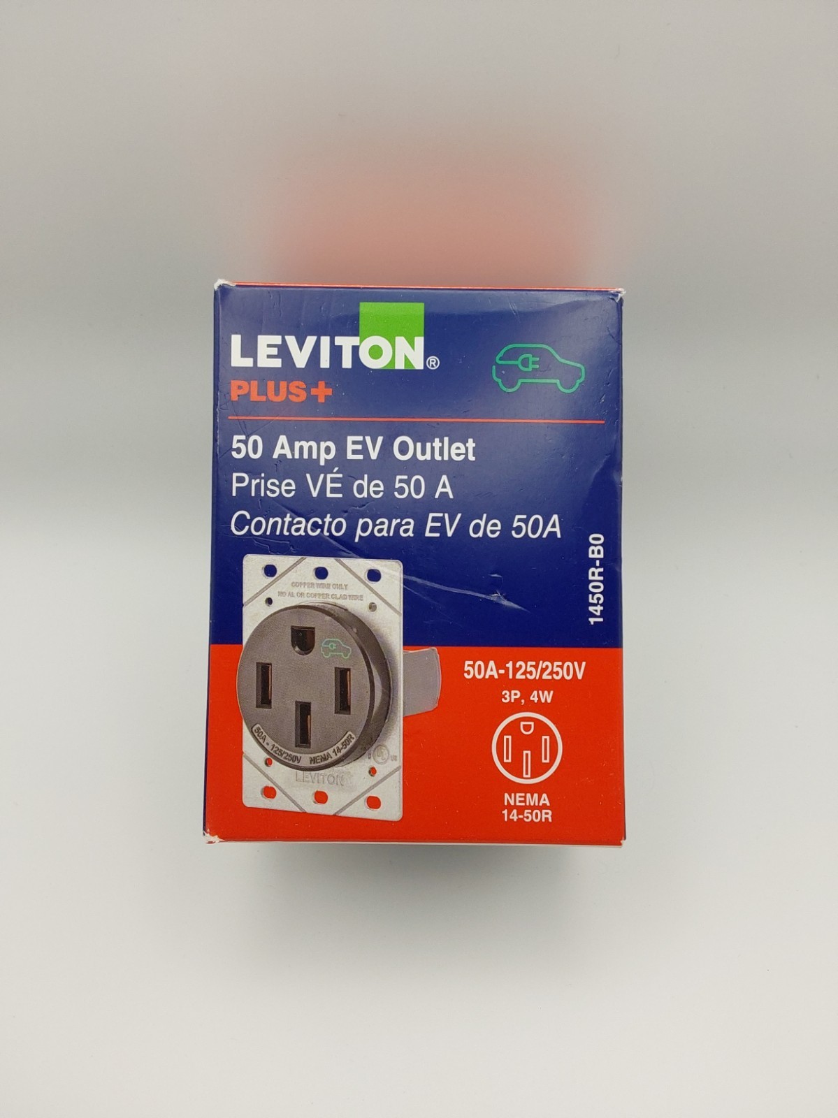 Leviton 50 Amp 125/250 Volt EV Power Outlet/Receptacle NEMA 14-50R Black 1450R A