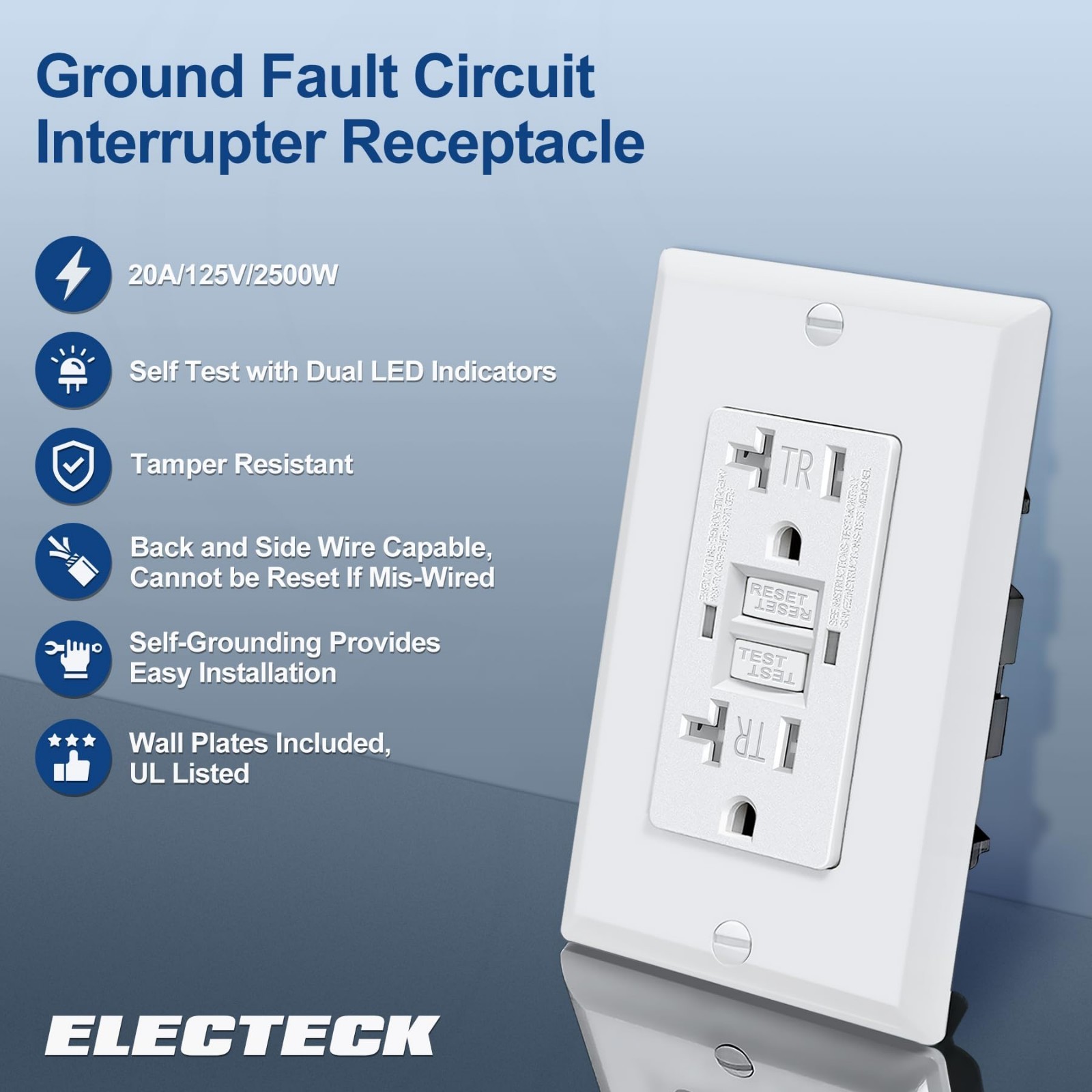 20 Pack 20 Amp GFCI Outlets, Tamper Resistant, Self-Test with LED Indicator, UL