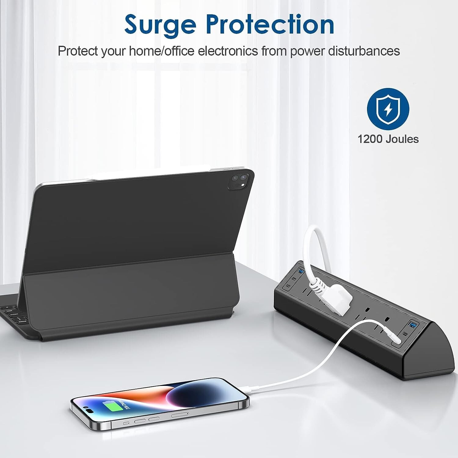 Versatile Desk Clamp Power Strip – USB C Fast Charging – 5 Outlets 6 USB Ports