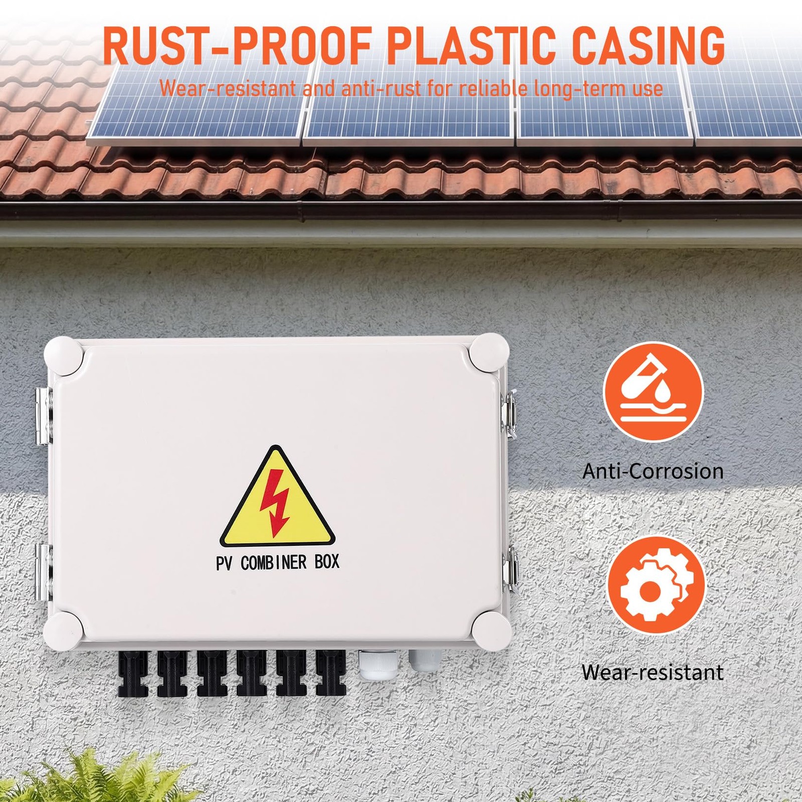 1pc 6 String PV Combiner Box, DC 500V 15A Fuse Solar Combiner Box Plastic Wate