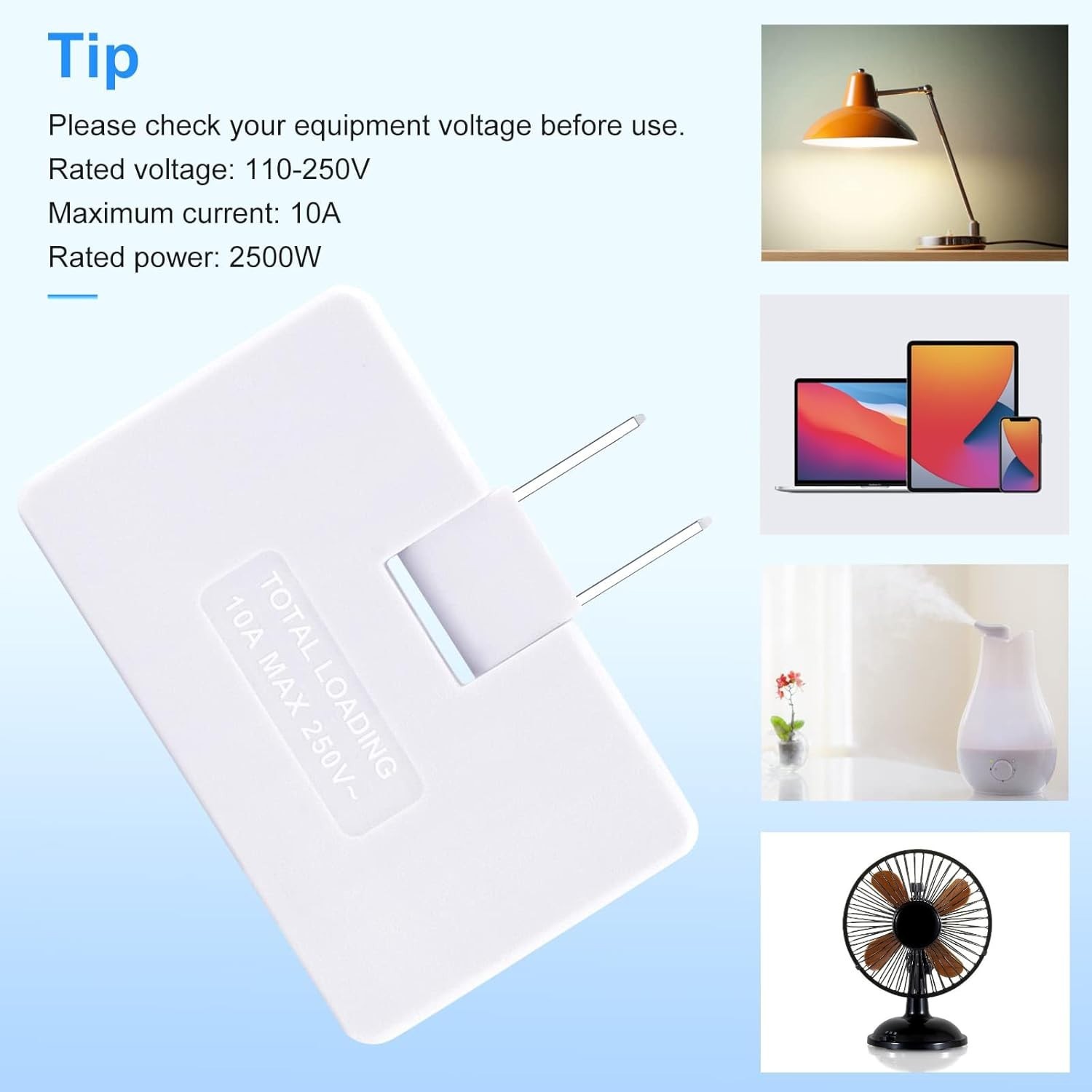 Flat Wall Plug Adapter 3 Pack 3 Outlet Foldable 180 Degree Rotating Extender Whi