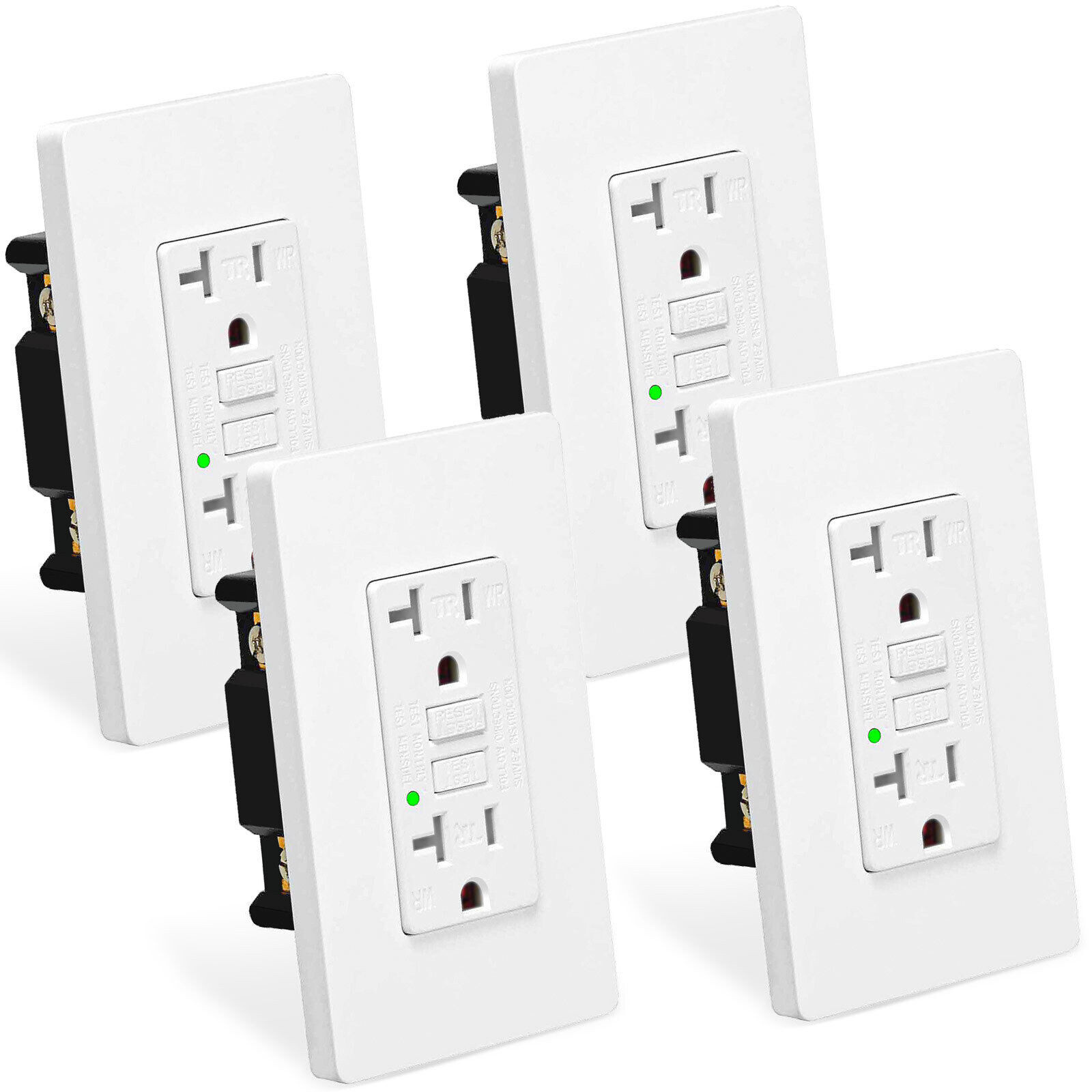 4PK GFCI Outlet 20Amp Weather Resistant Tamper Resistant with Cover Plates White