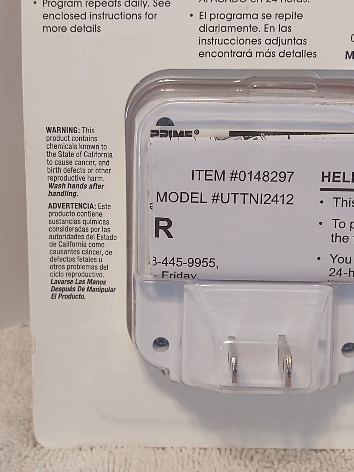 Prime 24-Hour Timer Indoor Energy Saving 1 outlet Easy to Use 125 volts New