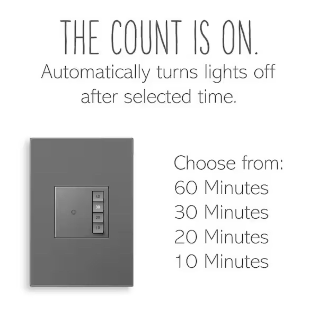 ADORNE® TIMER SWITCH, ASTM2M2 MANUAL ON/TIMED OFF, MAGNESIUM, WITH MICROBAN®