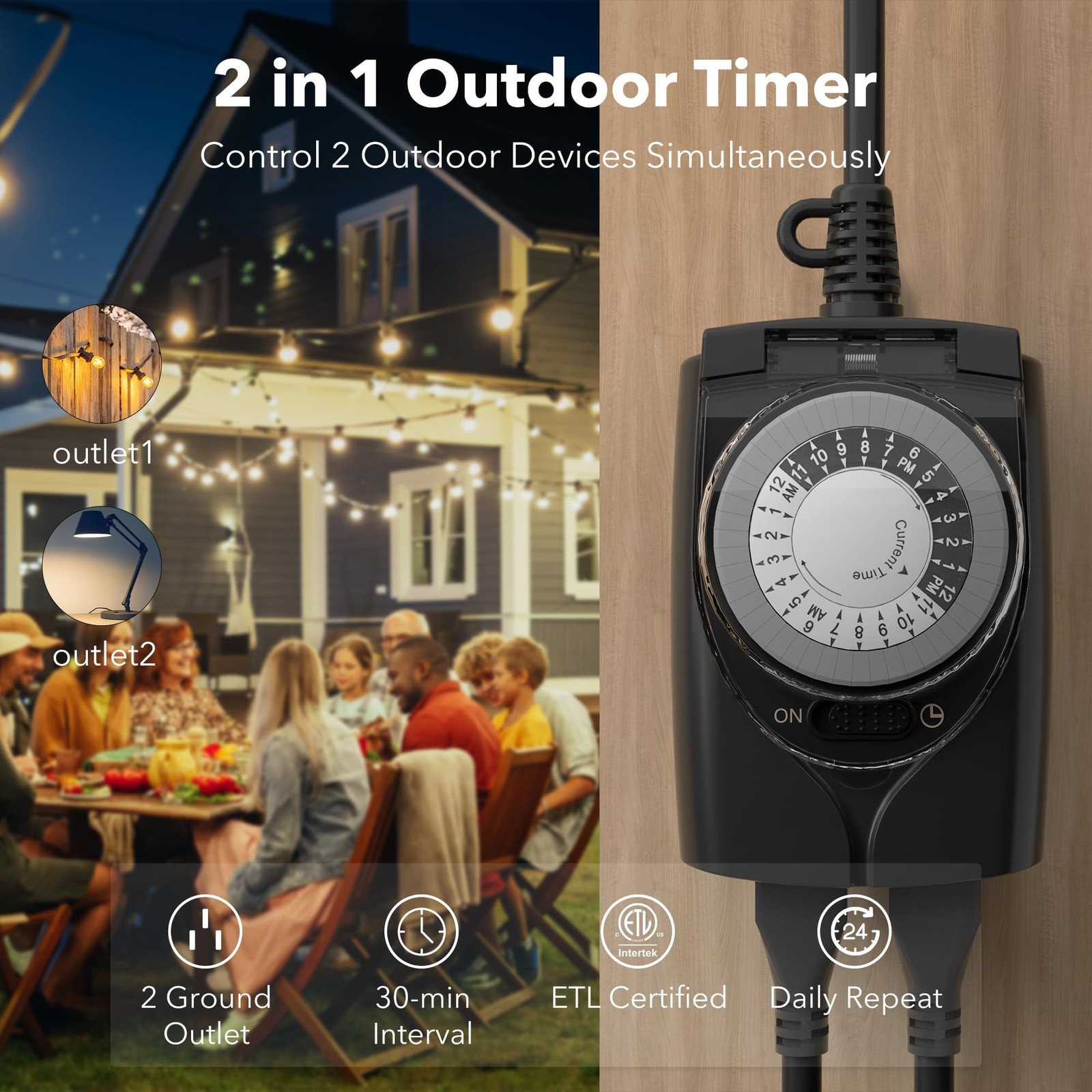 Outdoor Timer Outlet Waterproof, 24 Hour Mechanical Light Timers for Electric…