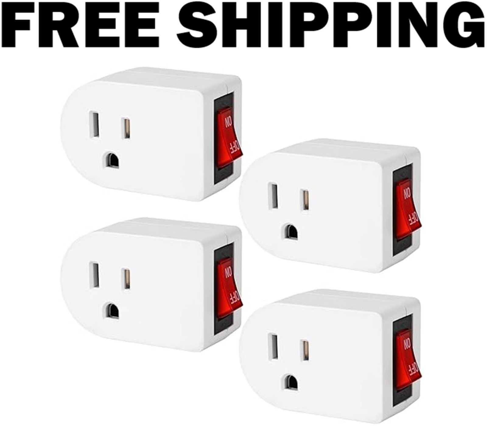 Grounded Outlet with on off Switch (4 Pack), Single Power Adapter Outlet 15A 187