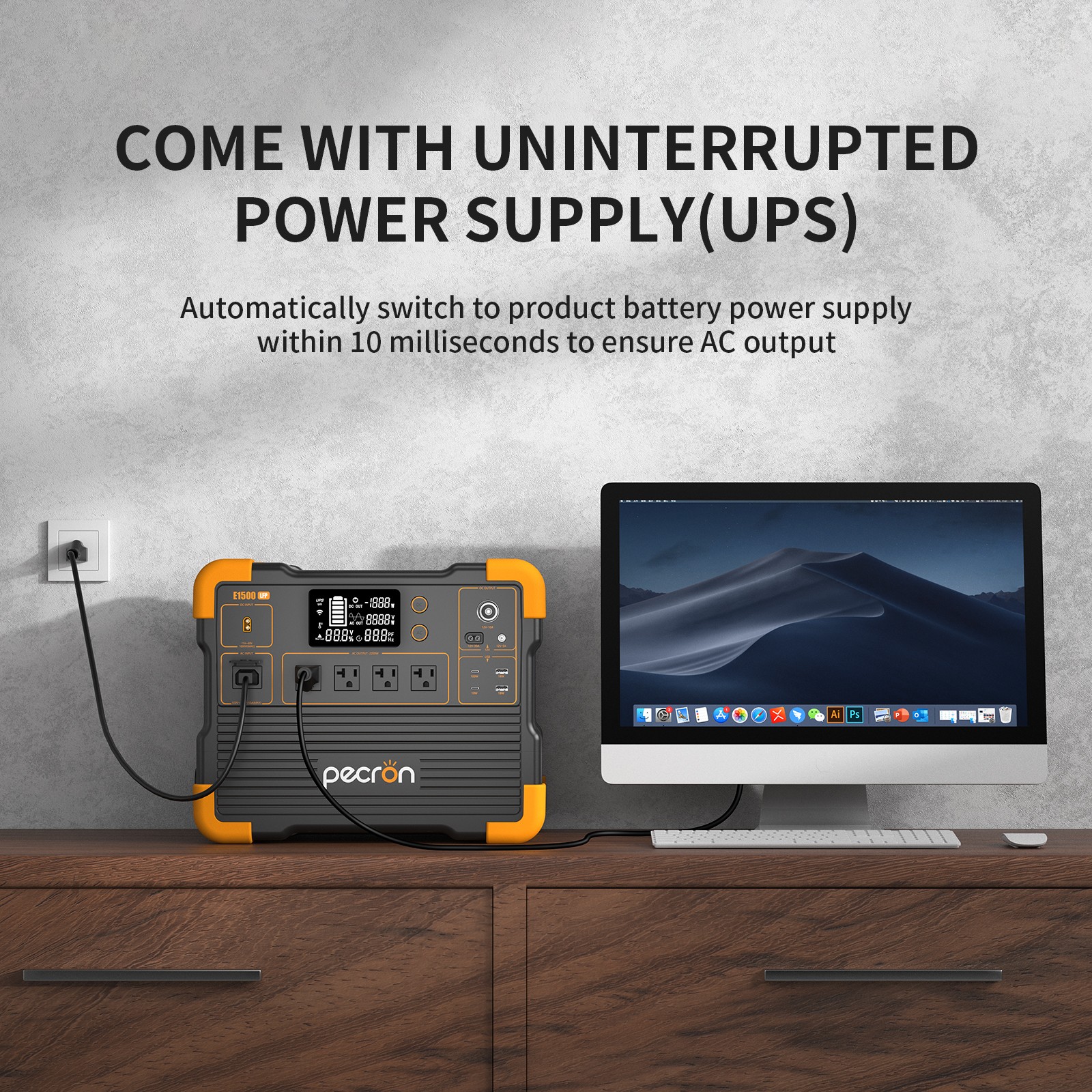 PECRON E1500LFP Portable Power Station 2200W 1536Wh Generator + 200W Solar Panel