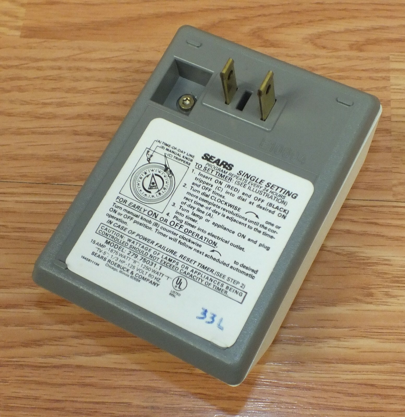 Genuine Sears (975031) Single Setting Plug-In Turns On/Off Every 24 Hours Timer