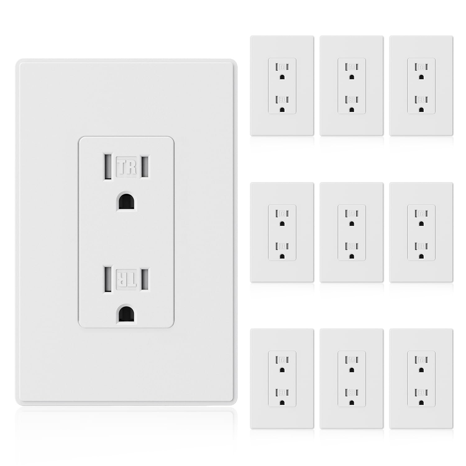 Matte White Decorator Wall Receptacle Outlets, Tamper Resistant 15 Amp Standard
