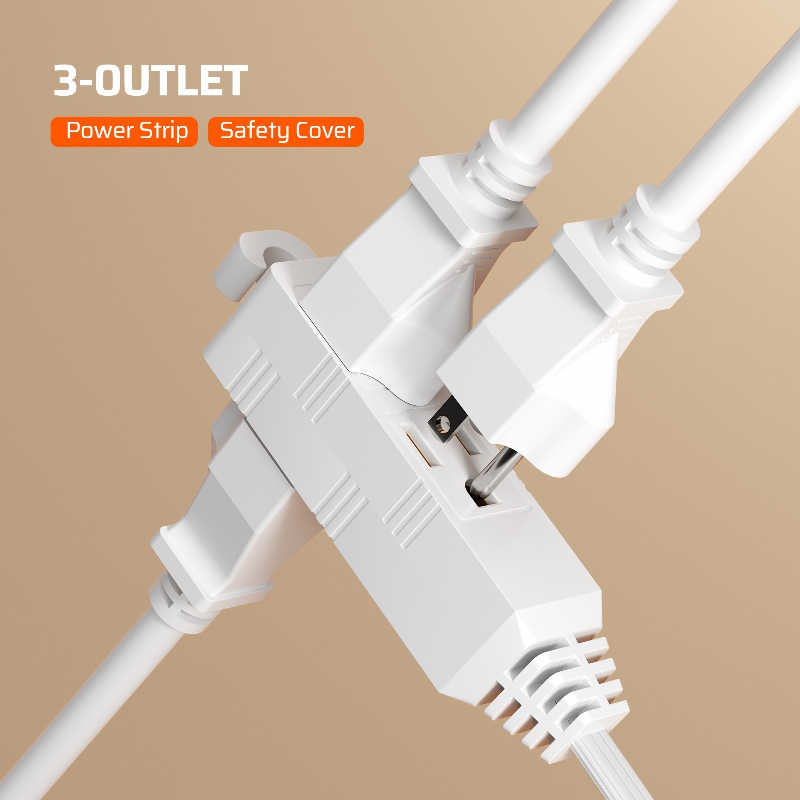 DEWENWILS 2 Pack 3 Outlet Extension Cord with Flat Plug, 3FT 16/3 Awg SPT-3 Cord