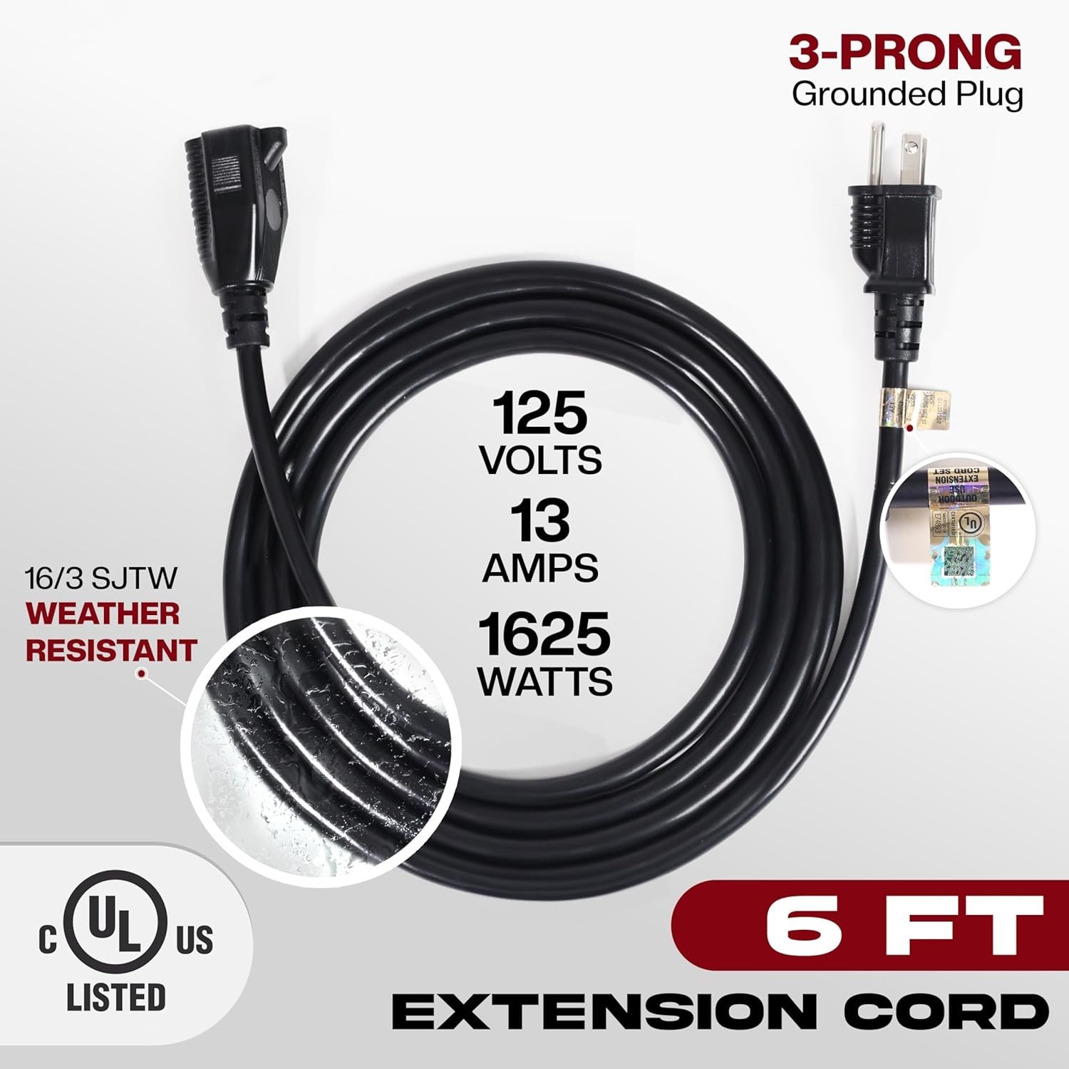 Versatile 6ft Heavy-Duty Extension Cord – Perfect for Home & Garden Power Needs