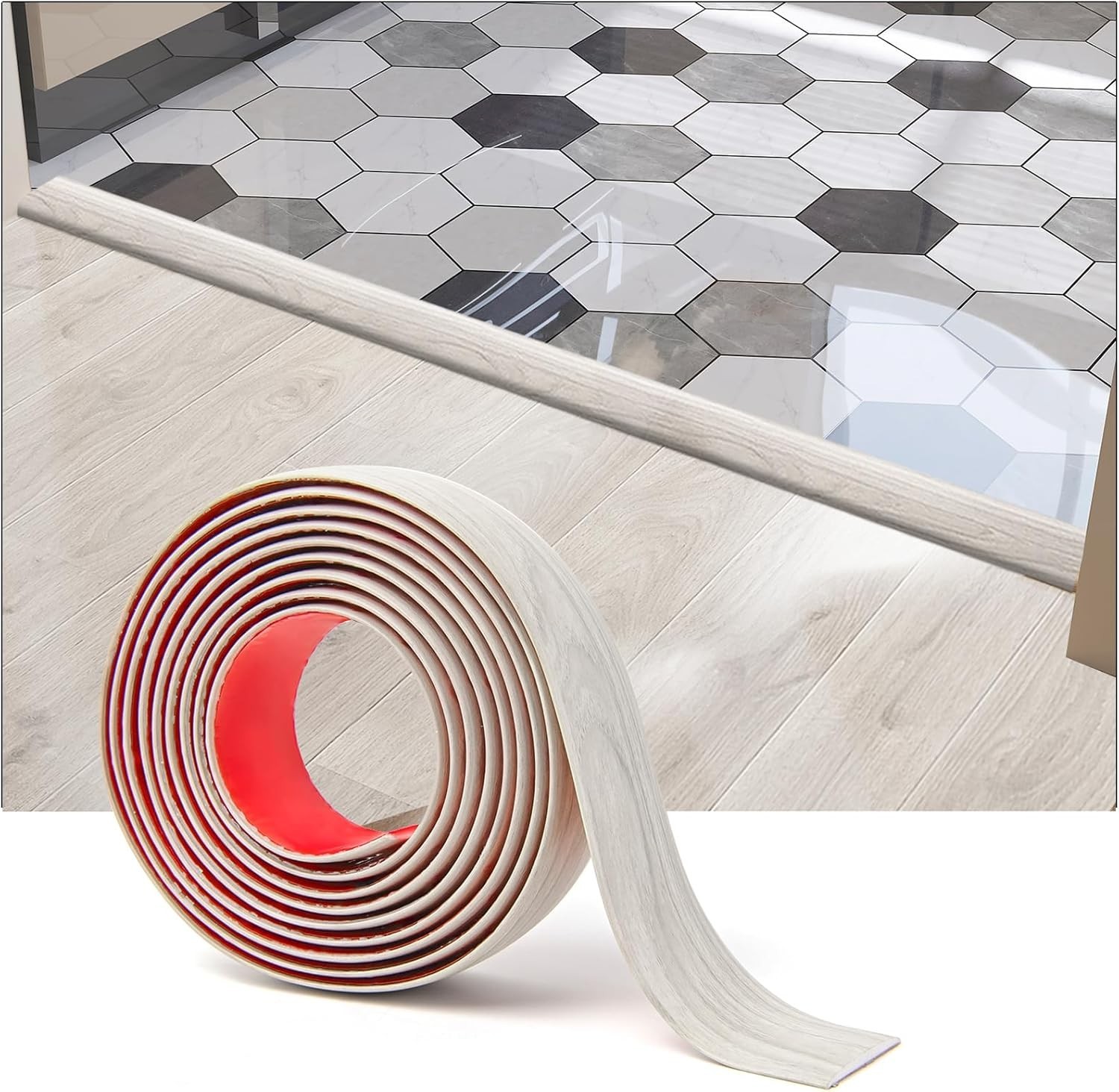 Elegant Self-Adhesive Vinyl Floor Transition Strip – 10FT, White-Washed Finish