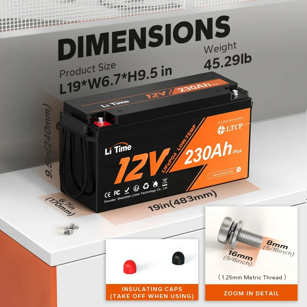 Litime 12V 230Ah Plus Lithium Battery LiFePO4 Low-Temp For RV Marine-Refurbished