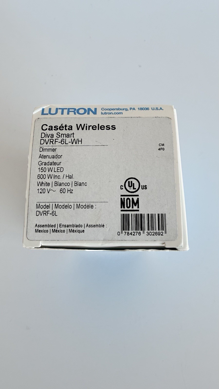 LUTRON CASETA DIVA SMART DIMMER DVRF-6L-WH LED+ WHITE 150W LED NEW OPEN BOX