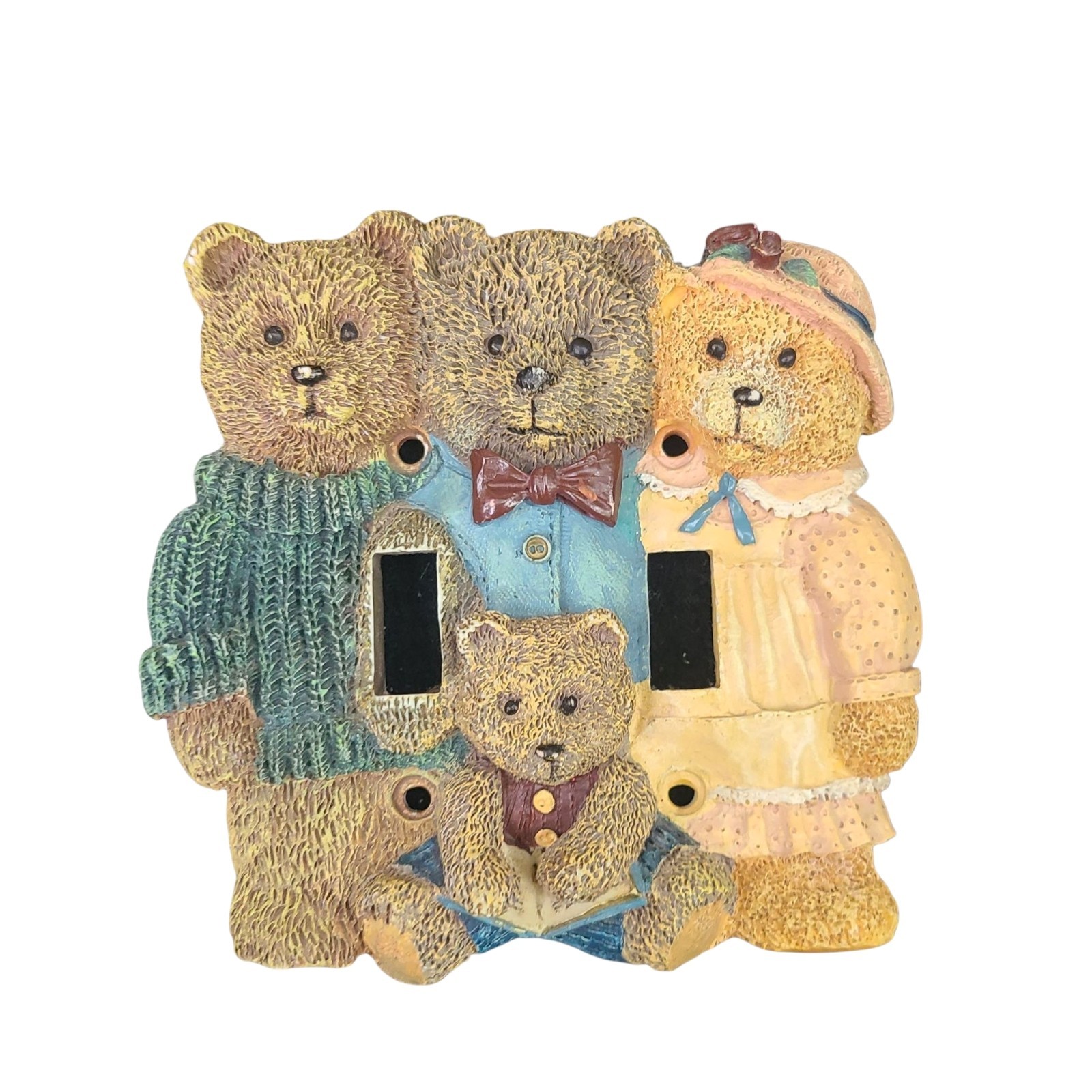Hand Painted Bear Family Resin Wall Double Switch Plate Toggle Figi Design