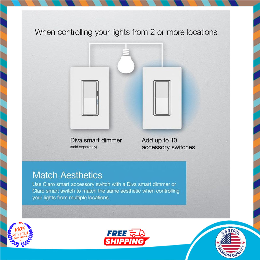 Lutron Caseta Claro Accessory Switch 3 Way for Diva Claro Smart White