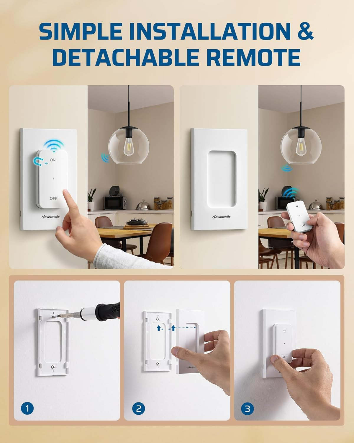 DEWENWILS Wireless Remote Light Switch 15A High Power, Lighting Fixture,FAN