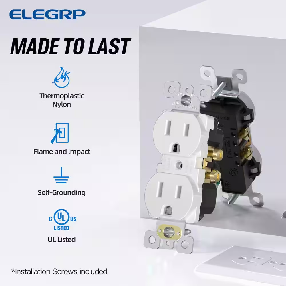 Duplex 15 Amp 125-Volt Residential Grade Self Grounding Outlet, Glossy White (10