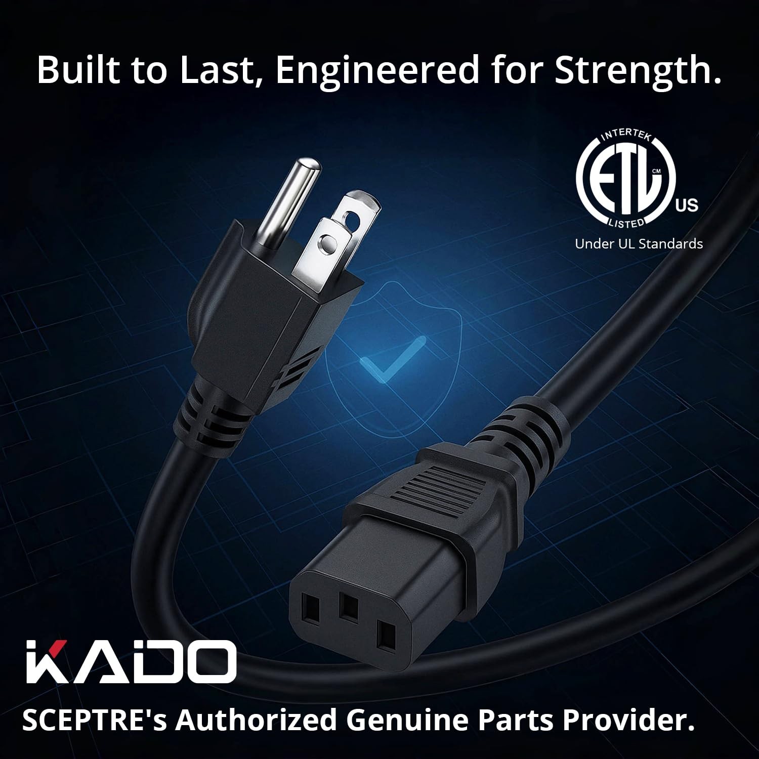Kado 1.5m 3 Prong AC Power Cord 2-Pack, 5 Feet 125 Volts 10 Amps black