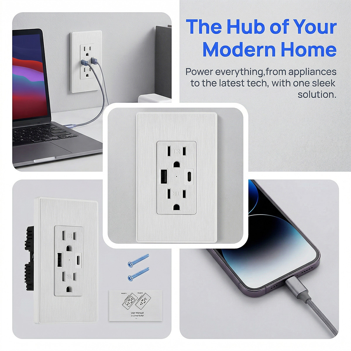 1-5 Pack UL Listed Wall Outlet with USB-A & USB-C Ports 15A Tamper Resistant