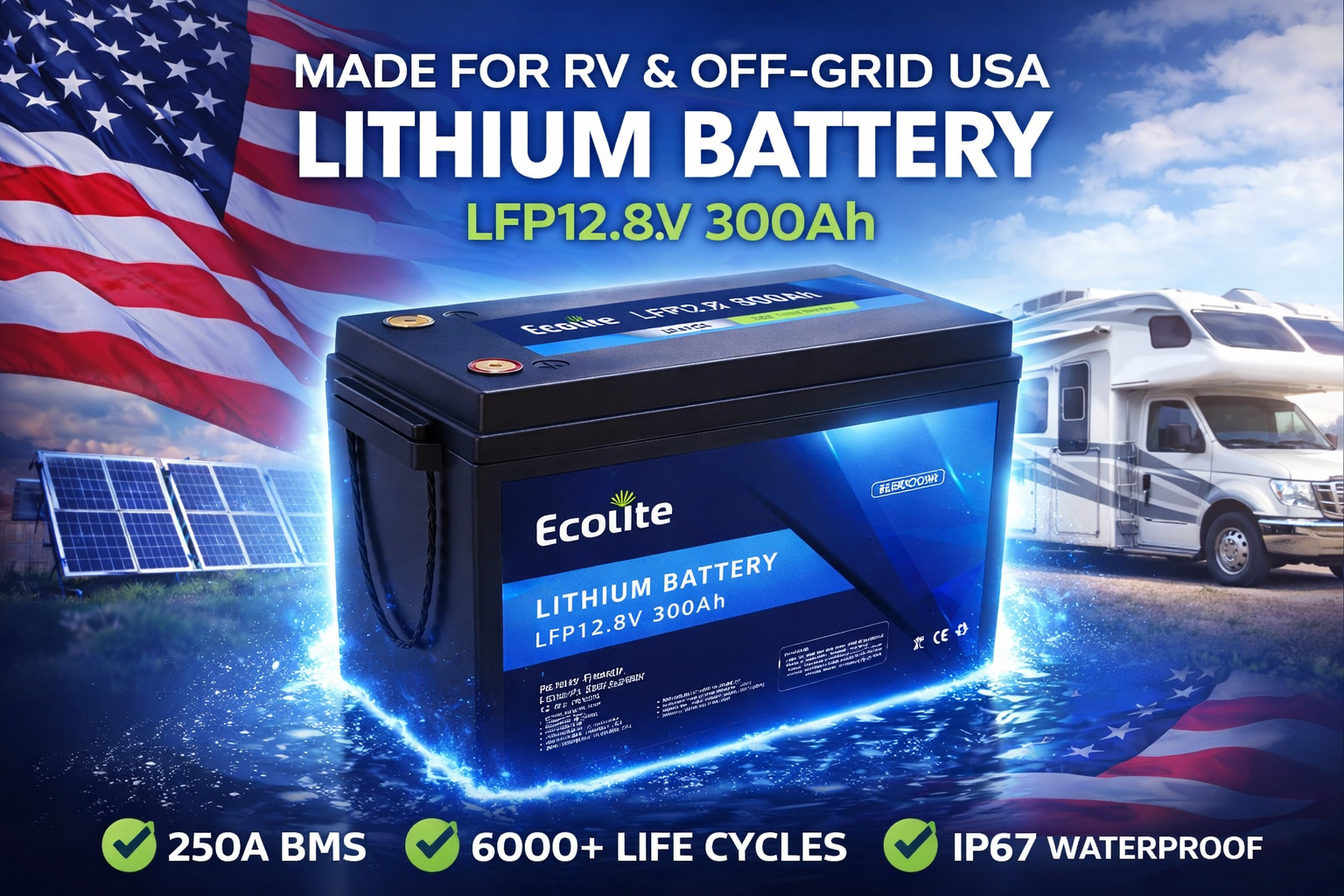 ECOLITE 12V 300Ah Lithium Battery Solar Mini Iron Phosphate Core RV Camping Van