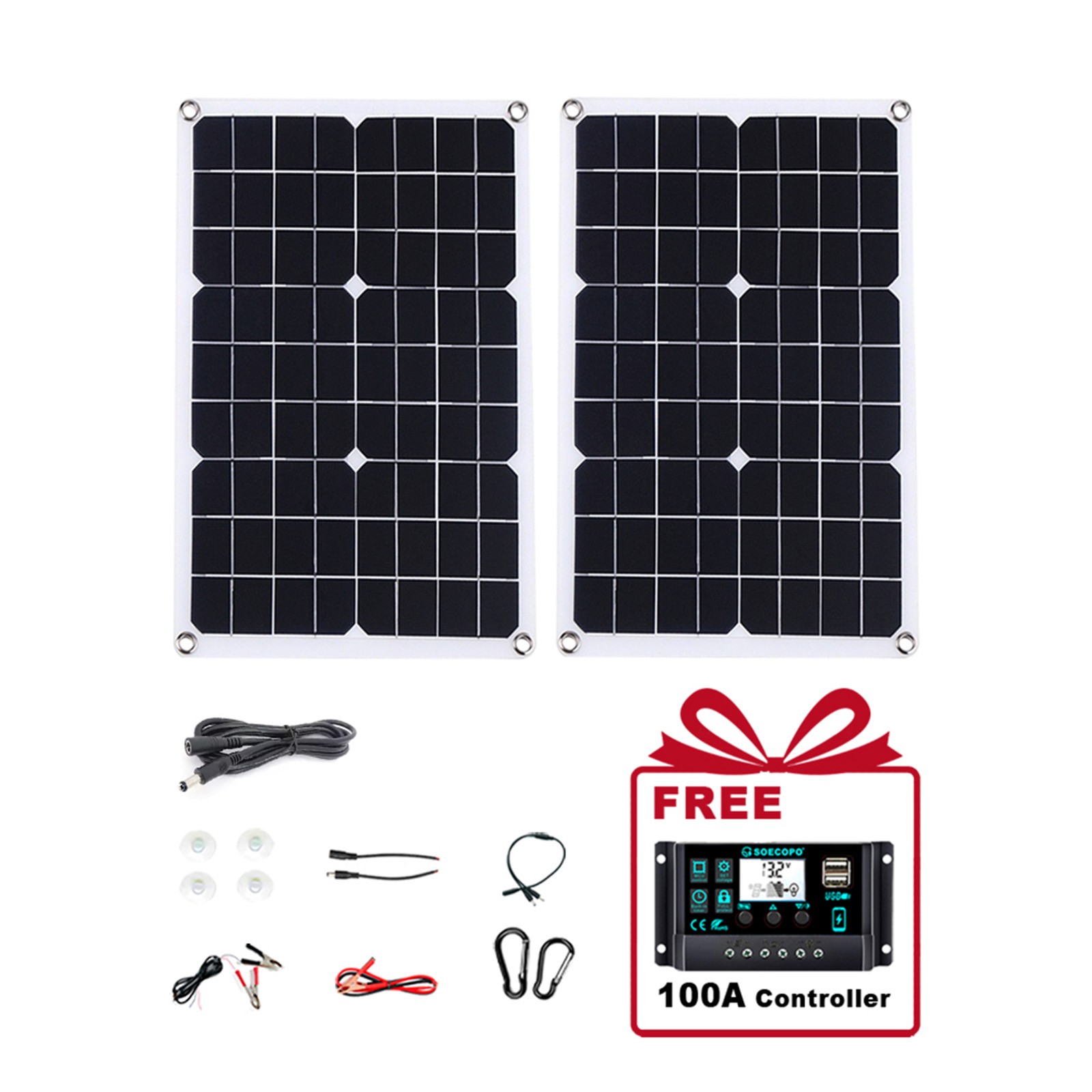 1000W Solar Panels – 2 x 500W Lightweight PV Panels+Y-Cable for Outdoor Charging