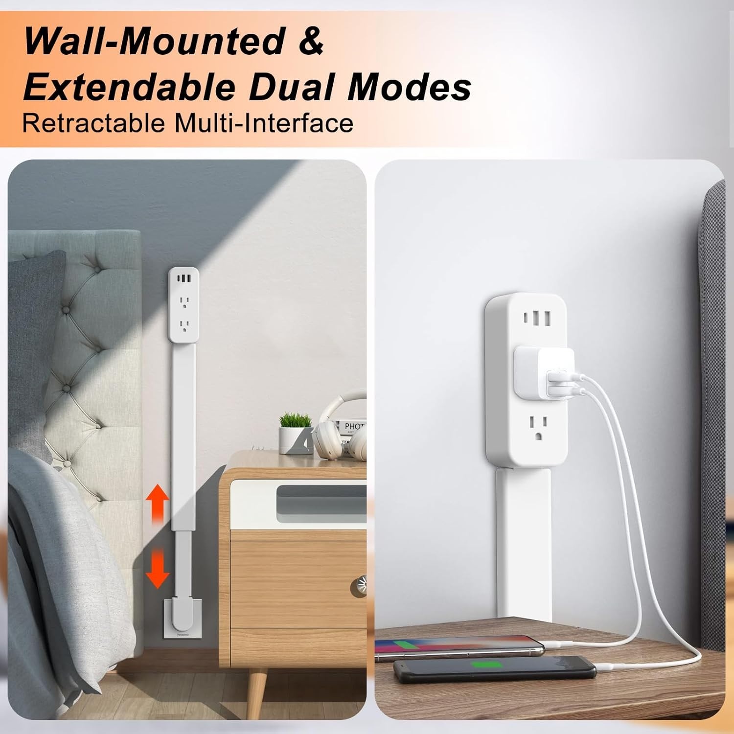 Electrical Outlet Extender 22-34 Inch Rotating Wall Plug with USB-A USB-C Out…