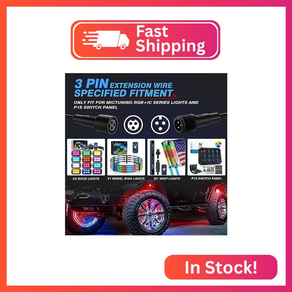 MICTUNING 6.56FT 3Pin RGB+IC Extension Wire Cable Cord for V1 W1 C2 Q1 Q2 Max RG
