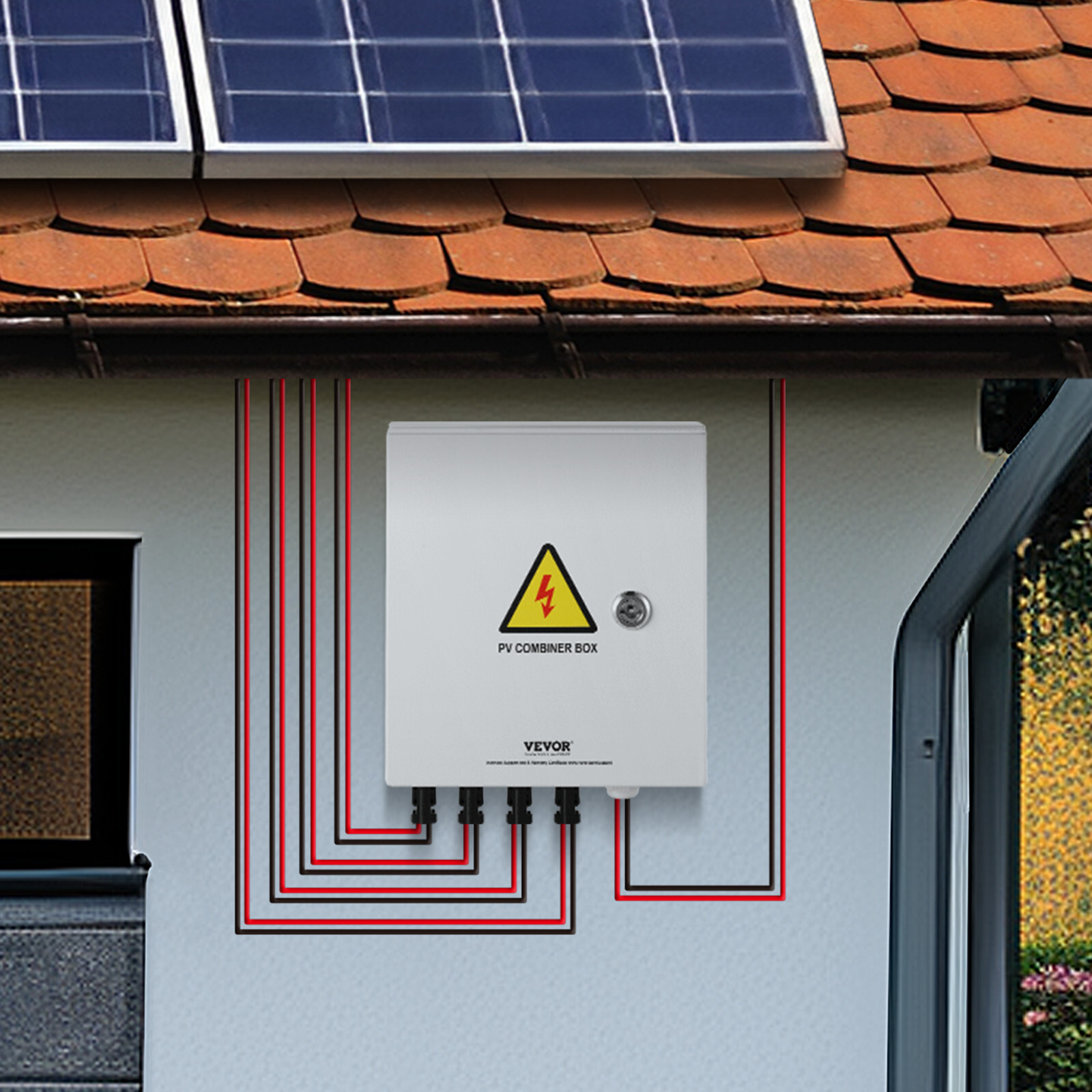 VEVOR Solar PV Combiner Box 4 String 15A for Solar Panel System Steel Case IP65