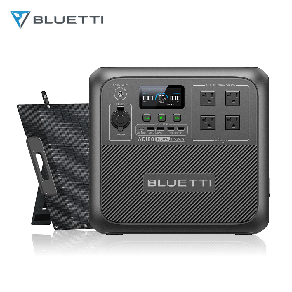BLUETTI AC180 1800W 1152Wh Power Station+200W Solar Panel for Power Outage