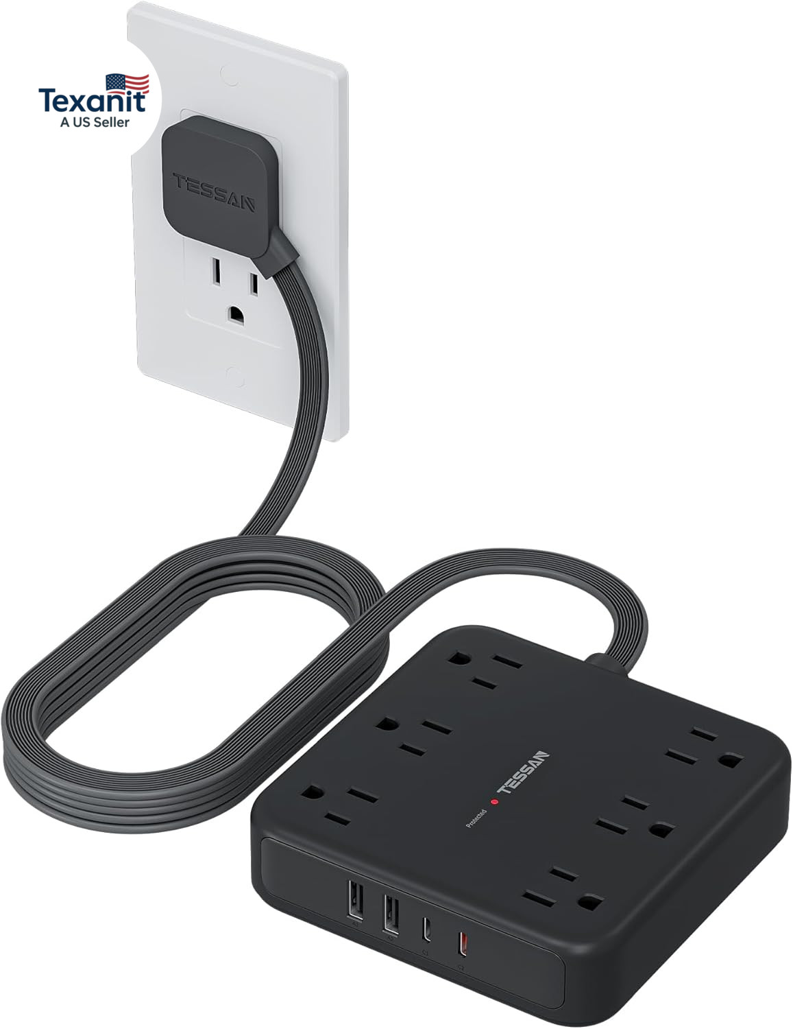 10FT Surge Protector Power Strip 6 Outlets 4 USB Ports USB C 2100J