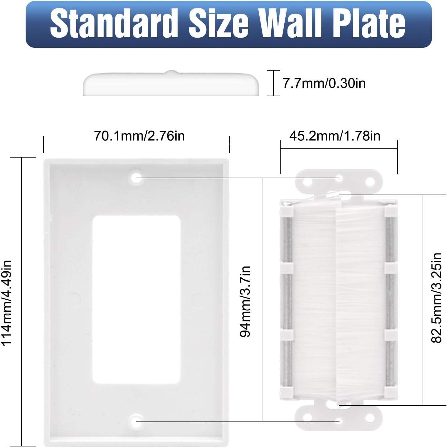In-Wall Cable Management Kit 2x (Brush Wall Plate+Mounting Bracket) Pass Through
