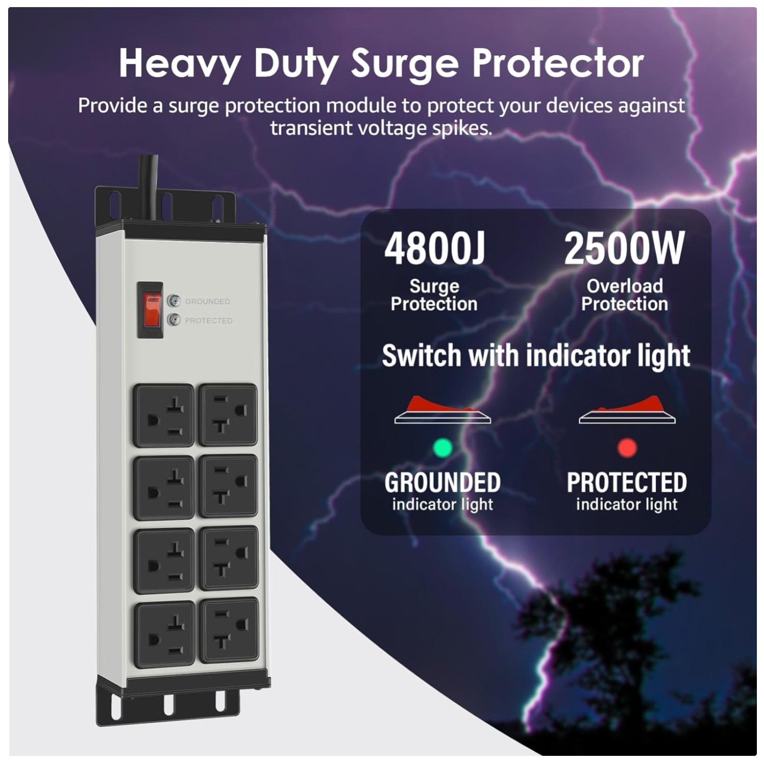Garage Workshop Power Strip Surge Protector, 8 Outlets 4800J