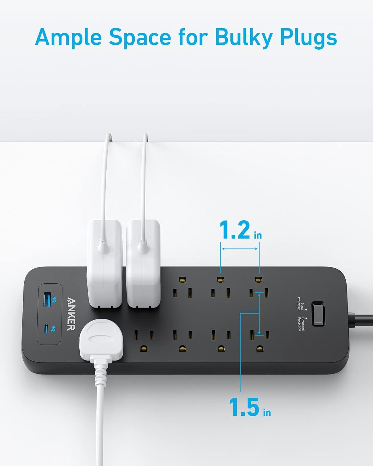Anker Power Strip Surge Protector(2100J), 6Ft/1.8m Extension Cord with 10 Outlet
