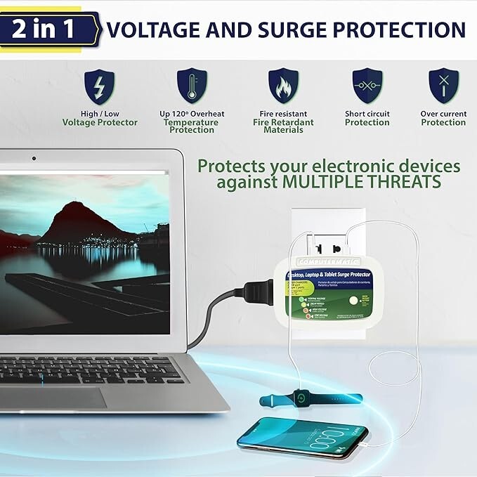 Computermatic 2 in 1 Electronic Voltage & Surge Protector PK2