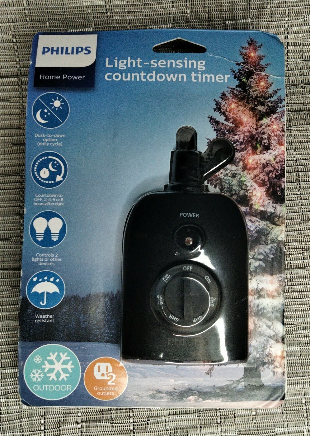 Philips Dusk to Dawn Sensing 8/6/4/2hr Countdown Timer Outdoor 2 Outlet Grounded