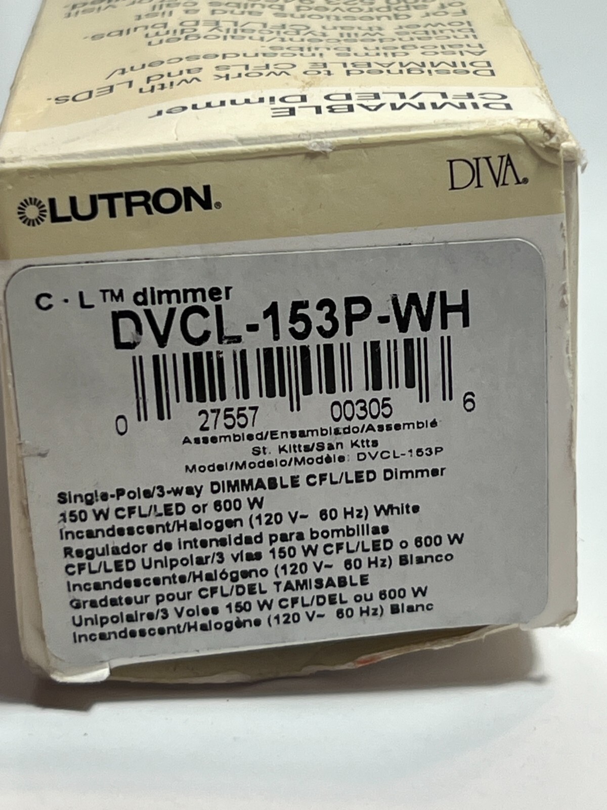 Lutron DVCL-153P-WH Diva Single-Pole 3-Way Dimmable CFL/LED Dimmer White