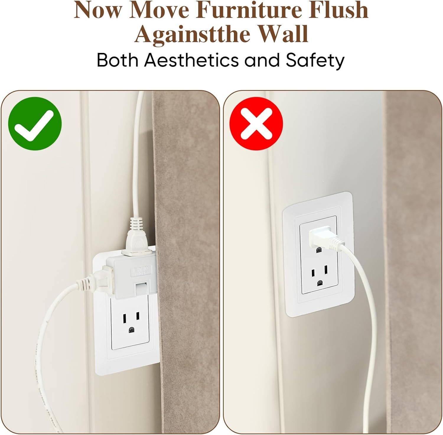 3 Way Flat Wall Outlet Extender Adapter- 4 Pack 180 Degrees Rotatable Flat Plug