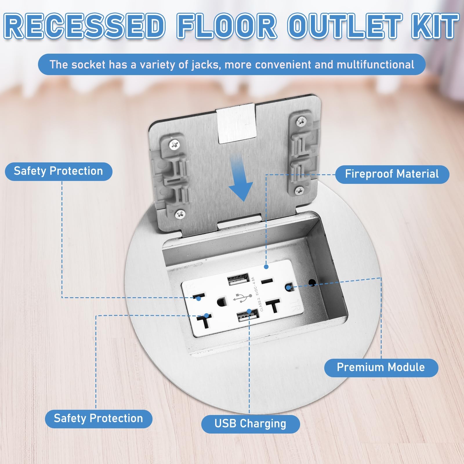 Kanayu 2 Pack Recessed Floor Outlet 3.98X 3.66X 4 1-Gang 4.8A Usb Chargers 20